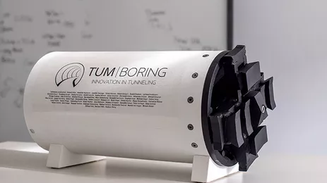 Prototype of the tunnel boring machine of TUM Boring - Innovation in Tunneling e. V.. Promoting the next generation of engineers is also important to us! (Photo: Andreas Heddergott / TUM)