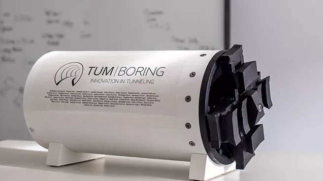 Prototyp der Tunnelbohrmaschine des TUM Boring  – Innovation in Tunneling e. V.. Foto: Andreas Heddergott / TUM